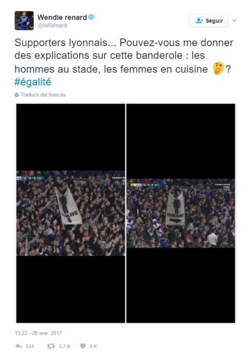 Mensaje en twitter de una jugadora francesa sobre mensajes machistas