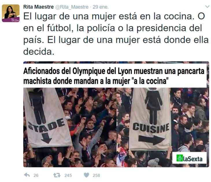 Mensaje en twitter sobre los carteles machistas en un juego de fútbol francés 