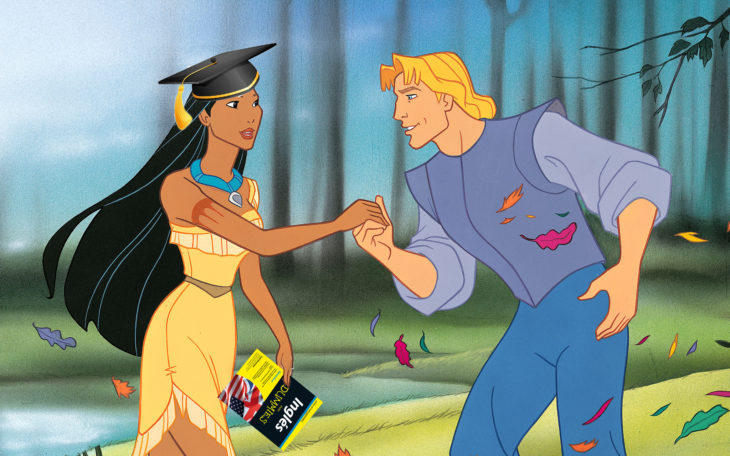 Pocahontas con un libro en la mano 