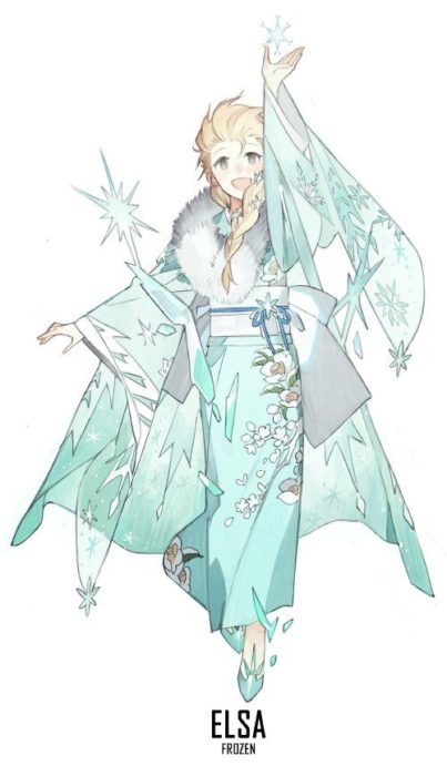 elsa Disney anime kimono