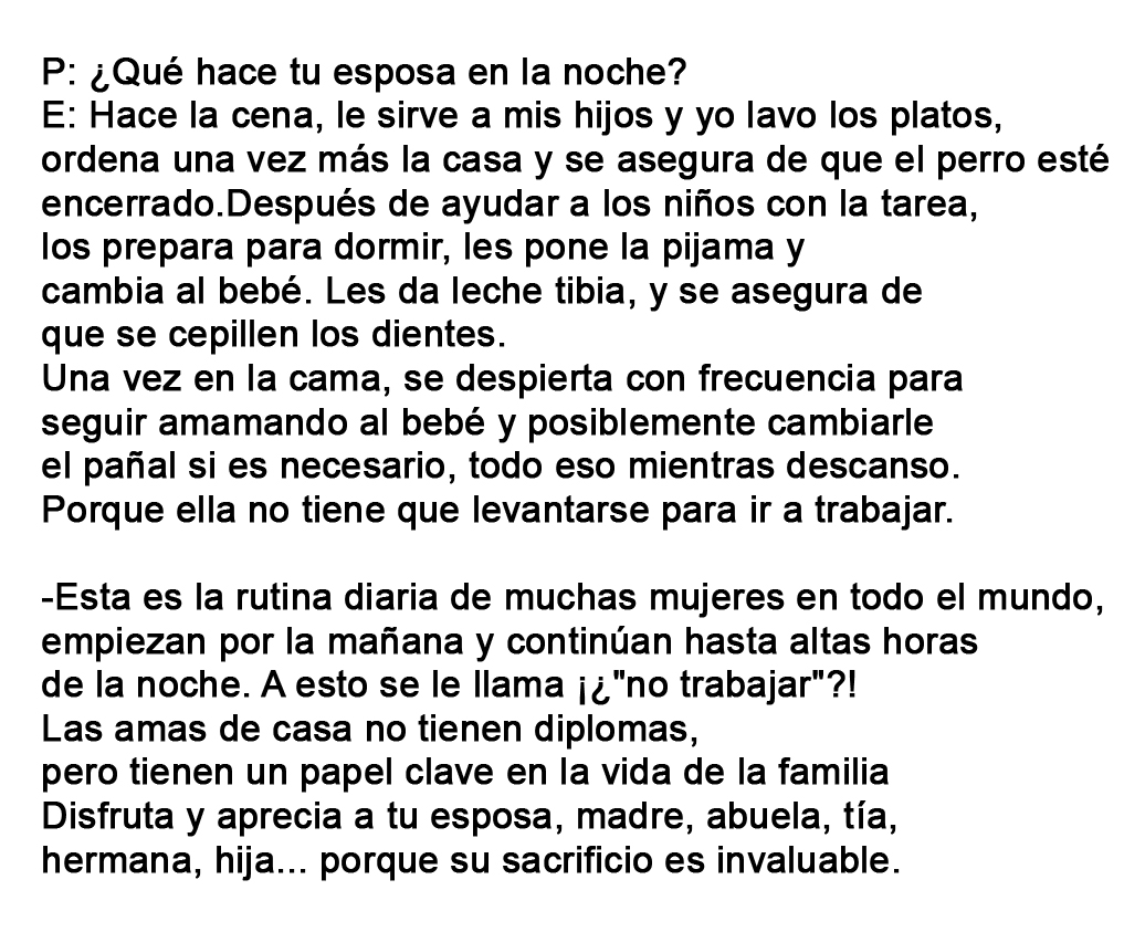 Carta que explica el trabajo que muchas madres hacen en casa