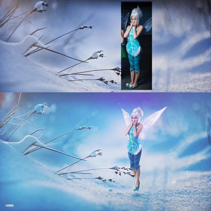 Fotografía editada con photoshop que muestra un antes y después con distintos paisajes 
