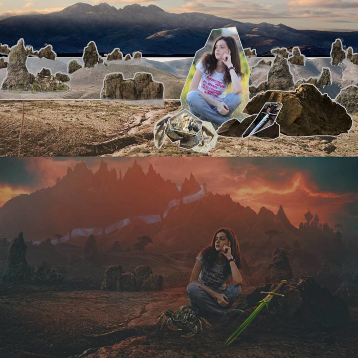 Fotografía editada con photoshop que muestra un antes y después con distintos paisajes 