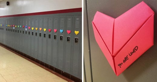 Decoro 1500 casilleros de su escuela a mano para que todos recibieran una tarjeta en San Valentin