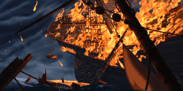 imagen animada de barco y fuego 