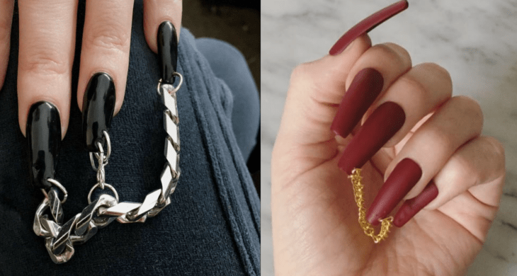 uñas largas con cadenas 