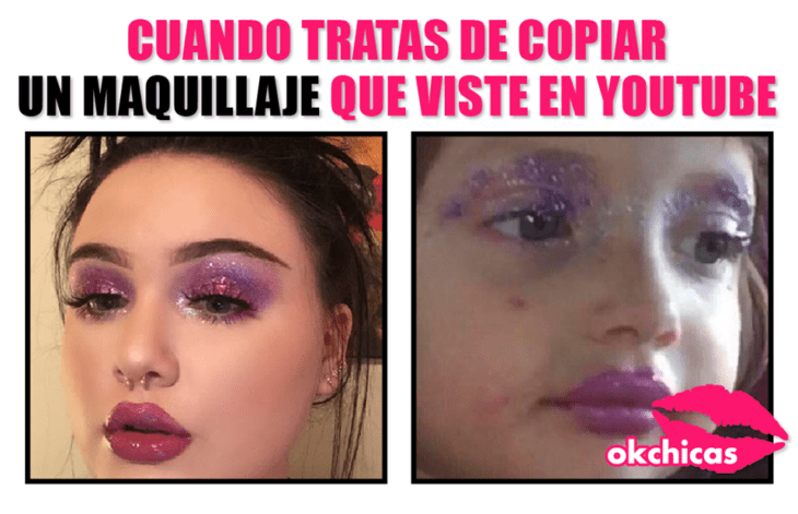 mujer con maquillaje morado