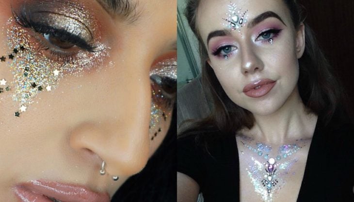 mujer con maquillaje de glitter 
