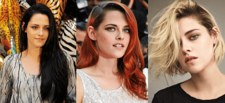 mujer con tres diferentes tipos de peinado y color de cabello