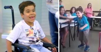 Pequeño de 6 años con polio camina por primera vez gracias al apoyo de sus amigos