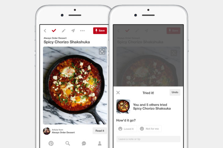 Aplicación Pinterest para comida 