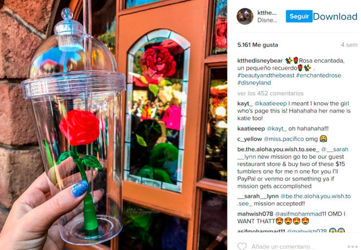 Comentarios en Instagram del vaso de la bella y la bestia 
