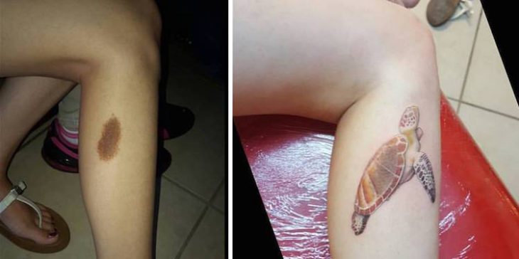 Chica con un tatuaje de tortuga en la pierna 