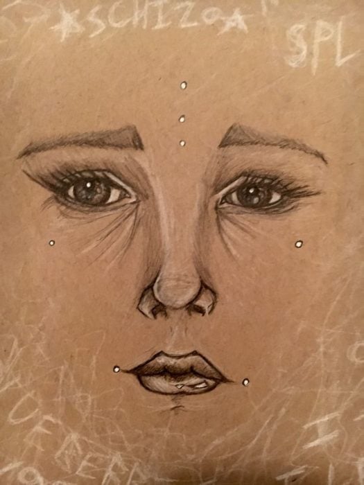 Dibujo de una chica que sufre de alucinaciones gracias a la esquizofrenia 