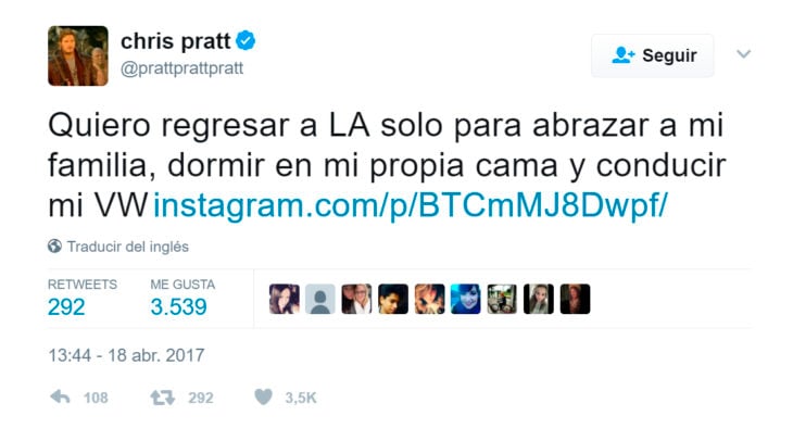 Publicaciones de Chris Pratt sobre su familia 