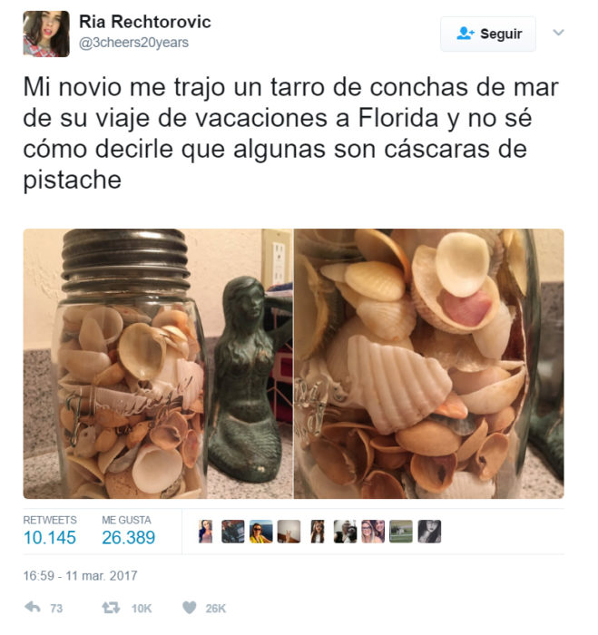 publicacipon de Twitter cáscaras de pistache 