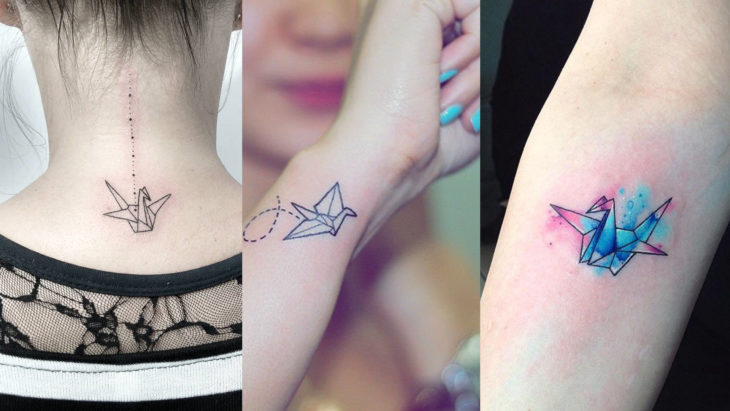 Chica con tatuajes de origami 