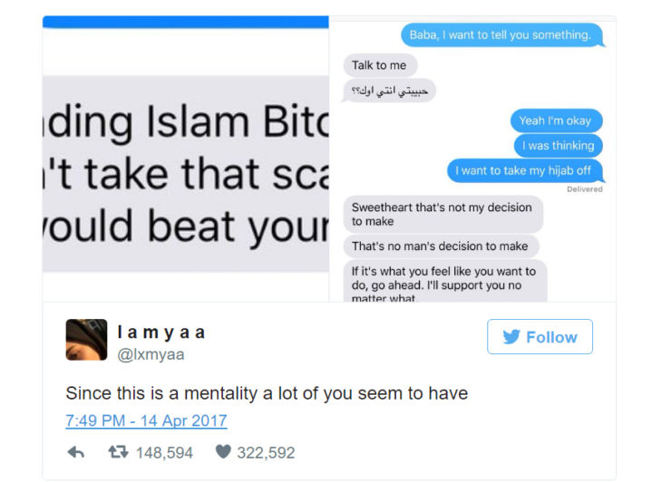 Conversación en twitter de una chica que usa hijab