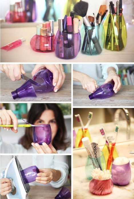 Organizador de maquillaje con botellas