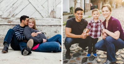 Padres divorciados se reúnen cada año para la tradicional foto familiar con su hijo