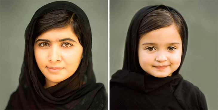 Niña posando junto a Malala Yousafzai