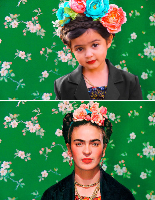 Niña imitando a Frida Kahlo