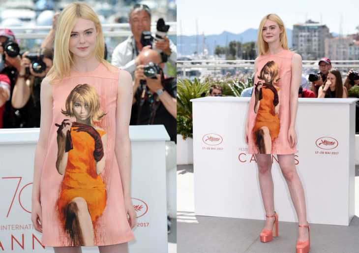 Elle Fanning usando un vestido de Prada