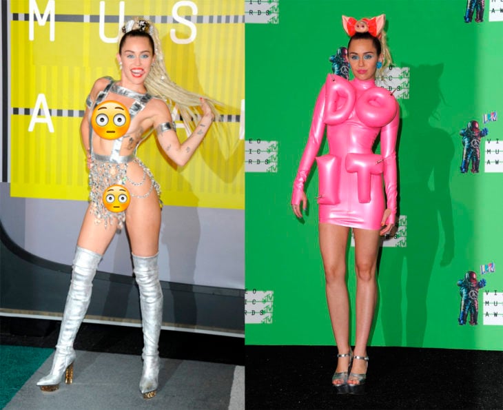 Miley Cyrus usando vestidos extravagantes