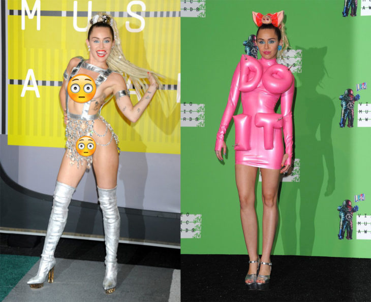 Miley Cyrus usando vestidos extravagantes