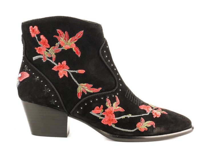 botines vaqueros negros de ante y flores 