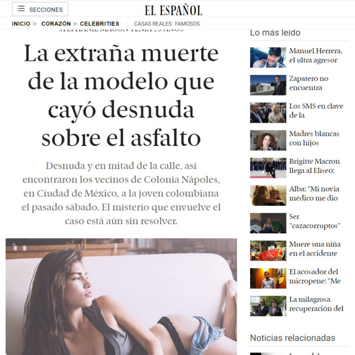 Nota sobre asesinato modelo colombiana 