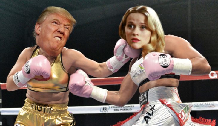 Trump y elle woods peleando en el ring