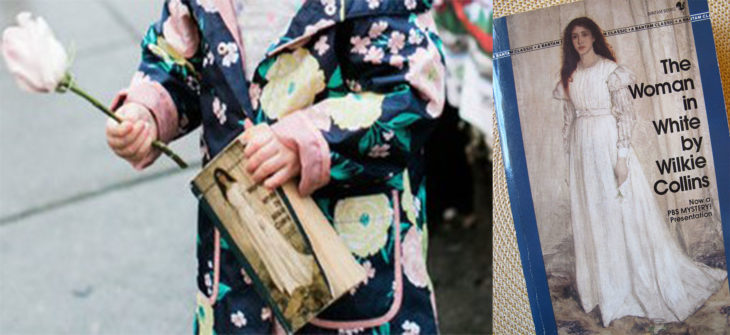 niña con libro y libro de mujer con vestido 