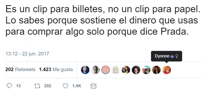 Comentarios en Twitter sobre un clip de Prada 