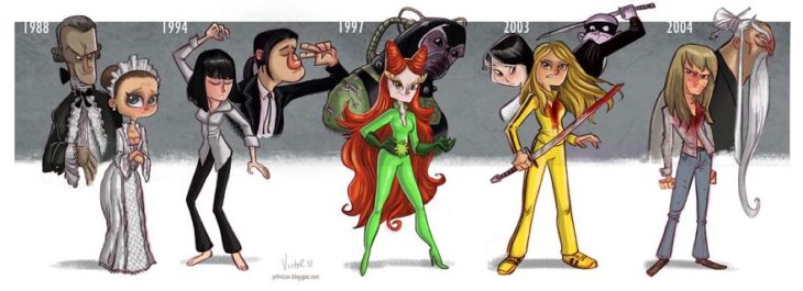 Ilustracion con la evolución de famosos en sus películas 