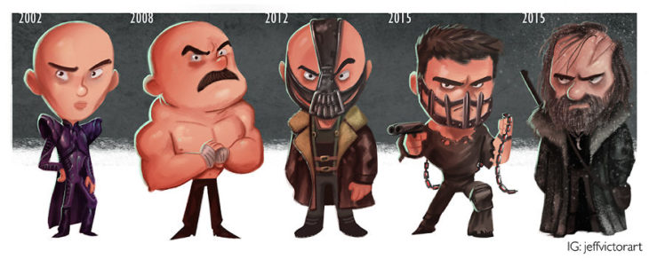 Ilustracion con la evolución de famosos en sus películas 