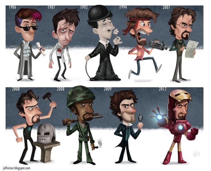 Ilustracion con la evolución de famosos en sus películas 