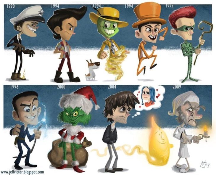 Ilustracion con la evolución de famosos en sus películas 