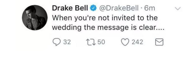 Mensajes en twitter de Drake hacia josh por la invitación a su boda 