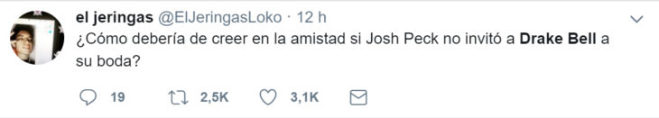 Comentarios en twitter sobre la boda de Josh Peck