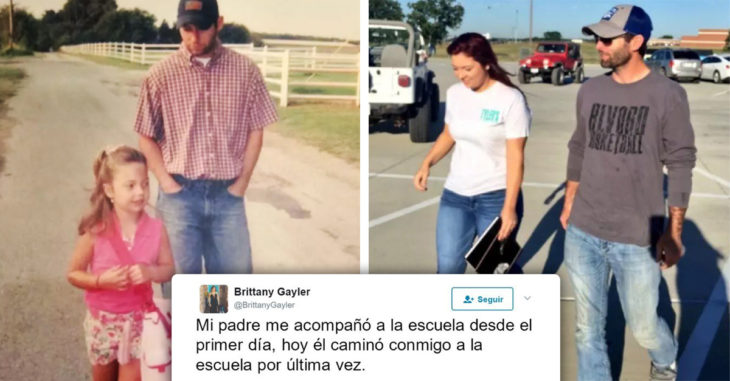 Padre acompaña a su hija el primer y último día de clases e Internet llora de la emoción