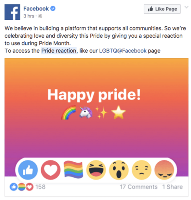 Nuevas reacciones de orgullo gay en facebook