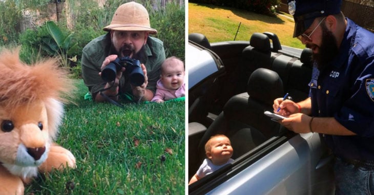 Papá toma adorables fotos con su bebe en divertidos disfraces