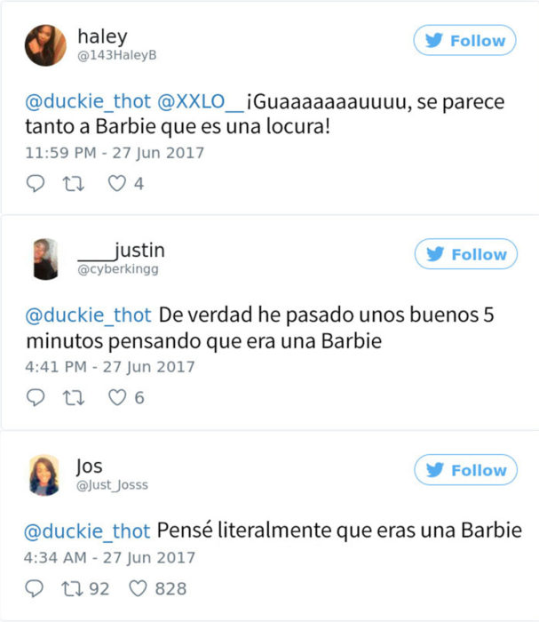 Chica que es confundida con una muñeca barbie 