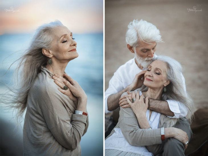 Pareja de ancianos en una sesión de fotos 