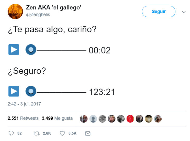 Tweets que relatan lo que es enviar notas de audio 