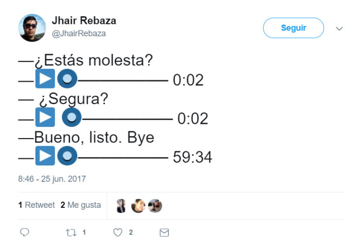 Tweets que relatan lo que es enviar notas de audio 