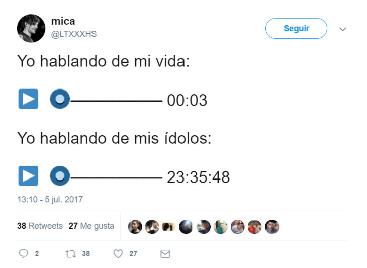 Tweets que relatan lo que es enviar notas de audio 