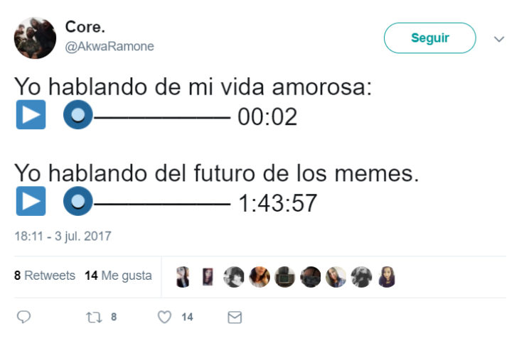 Tweets que relatan lo que es enviar notas de audio 