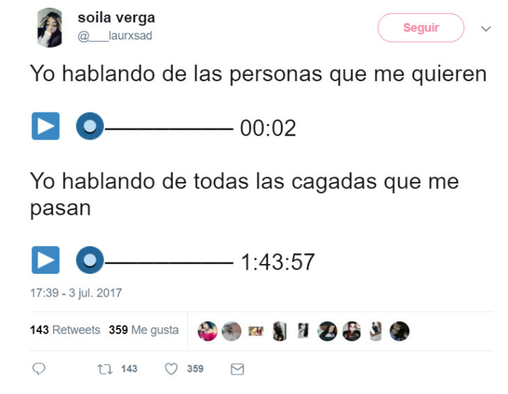 Tweets que relatan lo que es enviar notas de audio 